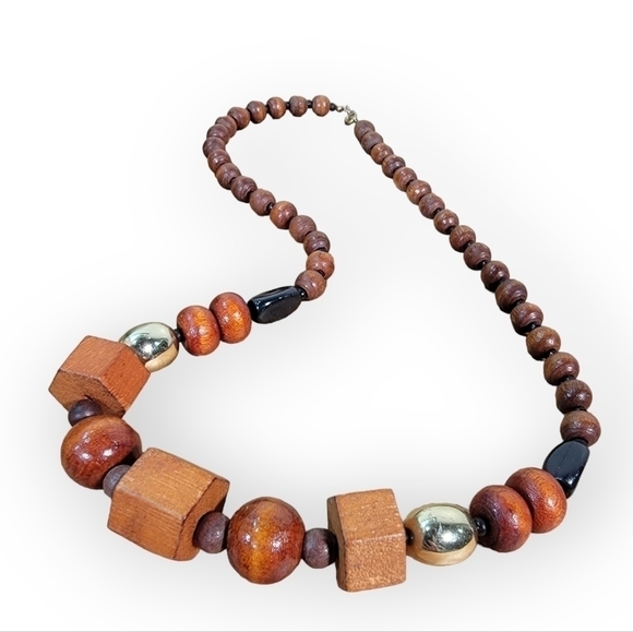 Wooden Statement Necklace Fall tones - Picture 1 of 12